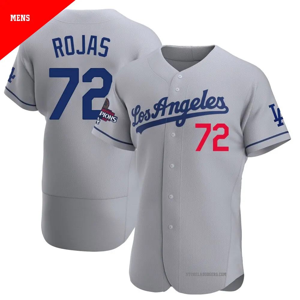 Men's ＃72 Miguel Rojas Los Angeles Dodgers Gray Authentic Away Official 2024 World Series Champions Jersey