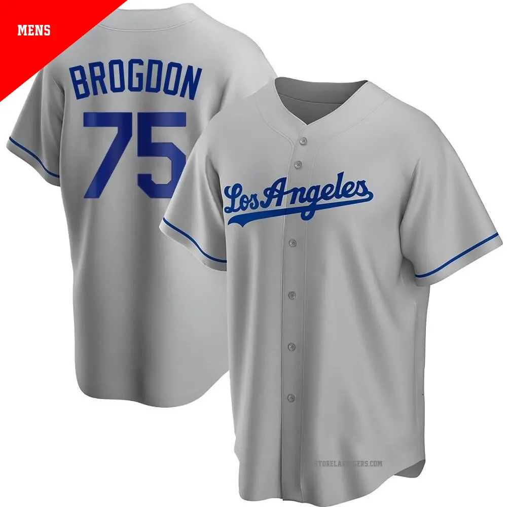 Men's ＃75 Connor Brogdon Los Angeles Dodgers Gray Replica Road Jersey