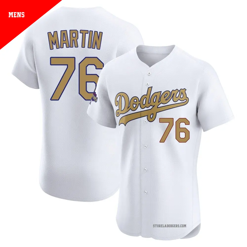 Men's ＃76 J.D. Martin Los Angeles Dodgers Gold Elite White 2025 Collection Jersey