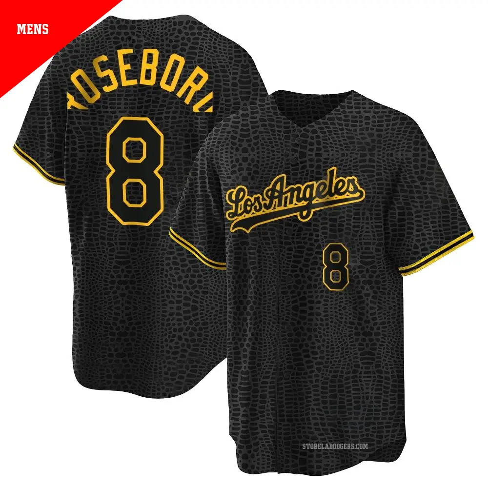 Men's ＃8 John Roseboro Los Angeles Dodgers Black Replica Snake Skin City Jersey
