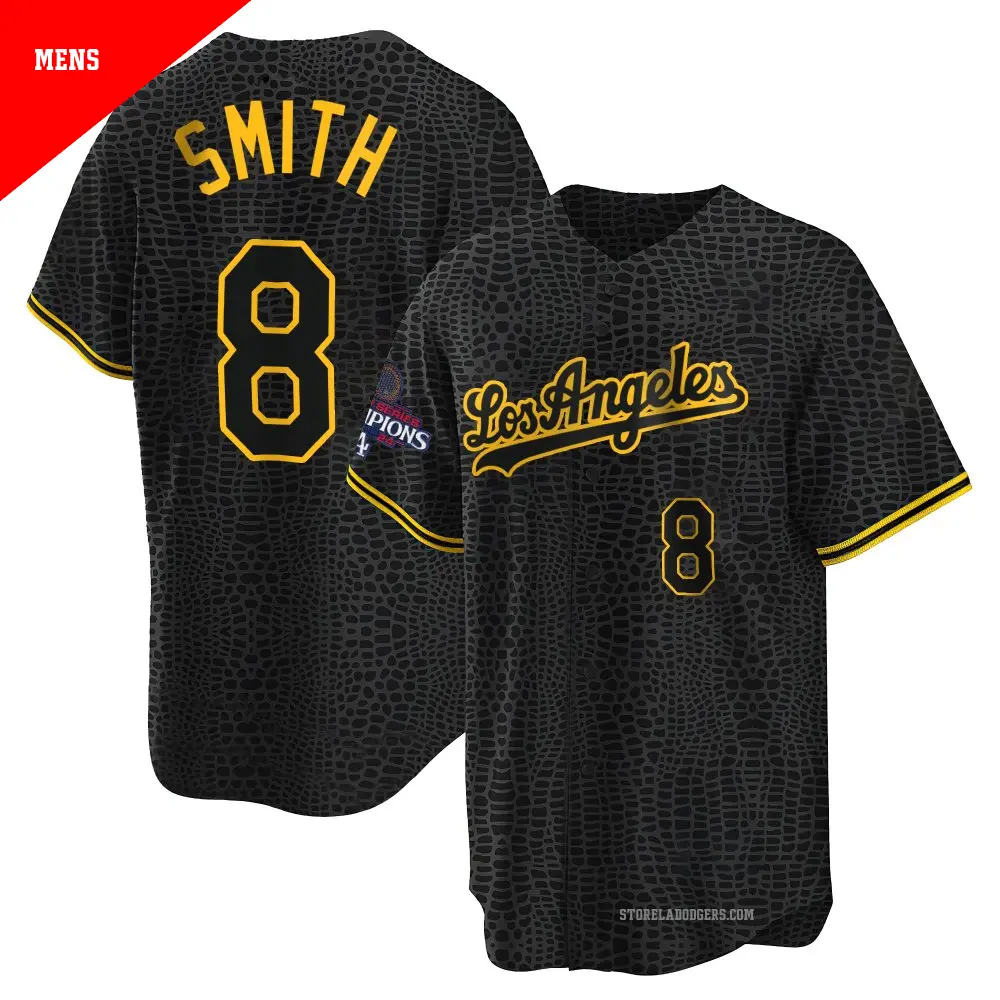 Men's ＃8 Reggie Smith Los Angeles Dodgers Black Replica Snake Skin City 2024 World Series Champions Jersey