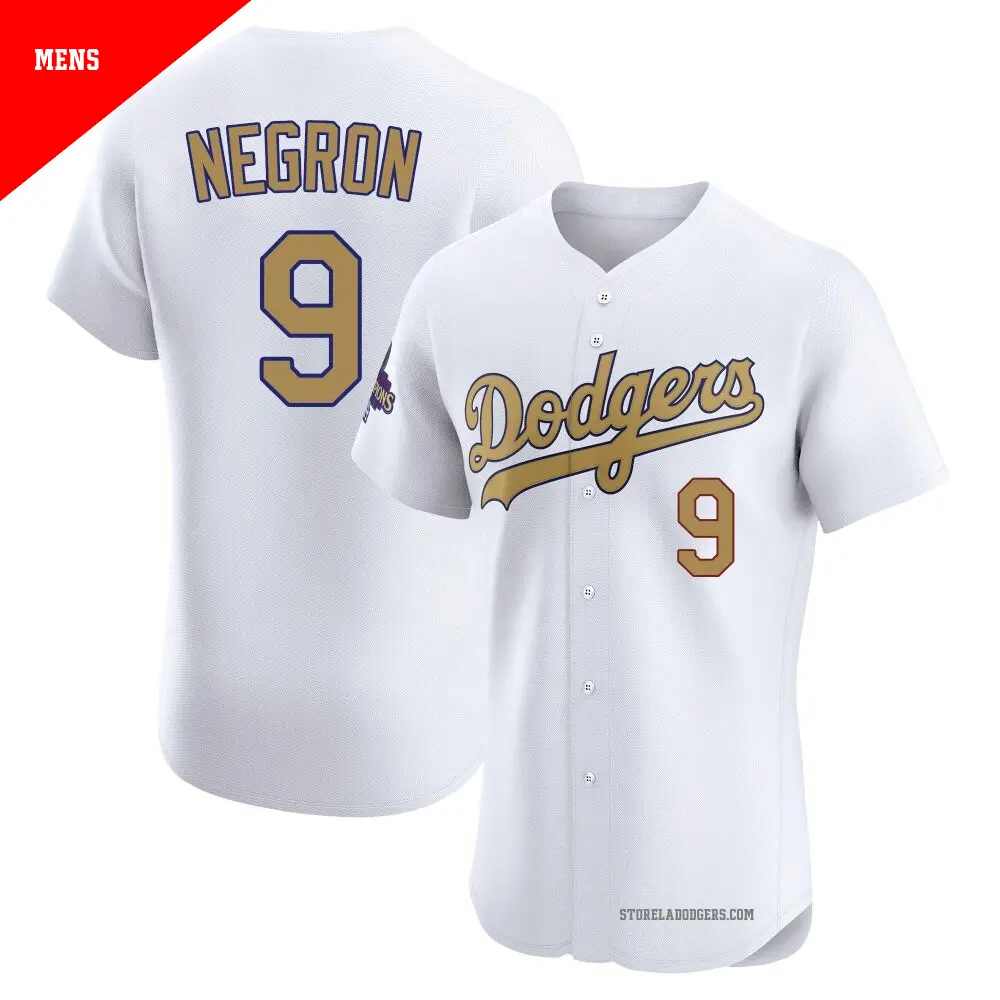 Men's ＃9 Kristopher Negron Los Angeles Dodgers Gold Elite White 2025 Collection Jersey