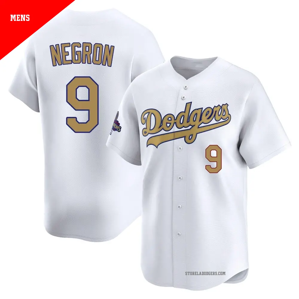 Men's ＃9 Kristopher Negron Los Angeles Dodgers Gold Limited White 2025 Collection Jersey