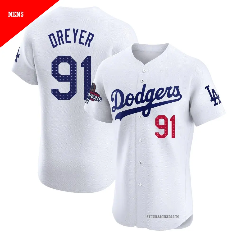 Men's ＃91 Jack Dreyer Los Angeles Dodgers White Elite Home World Series Champions Jersey