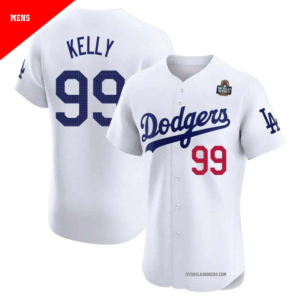 Men's ＃99 Joe Kelly Los Angeles Dodgers White Elite Home 2024 World Series Jersey