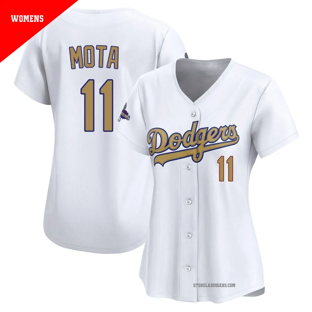 Women's ＃11 Manny Mota Los Angeles Dodgers Gold Limited White 2025 Collection Jersey