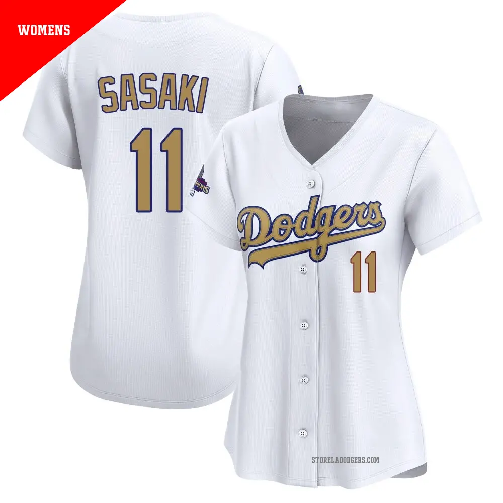 Women's ＃11 Roki Sasaki Los Angeles Dodgers Gold Limited White 2025 Collection Jersey