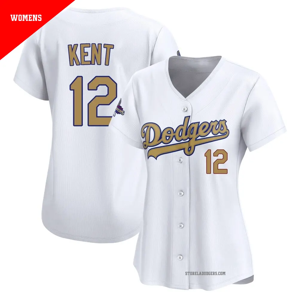 Women's ＃12 Jeff Kent Los Angeles Dodgers Gold Limited White 2025 Collection Jersey