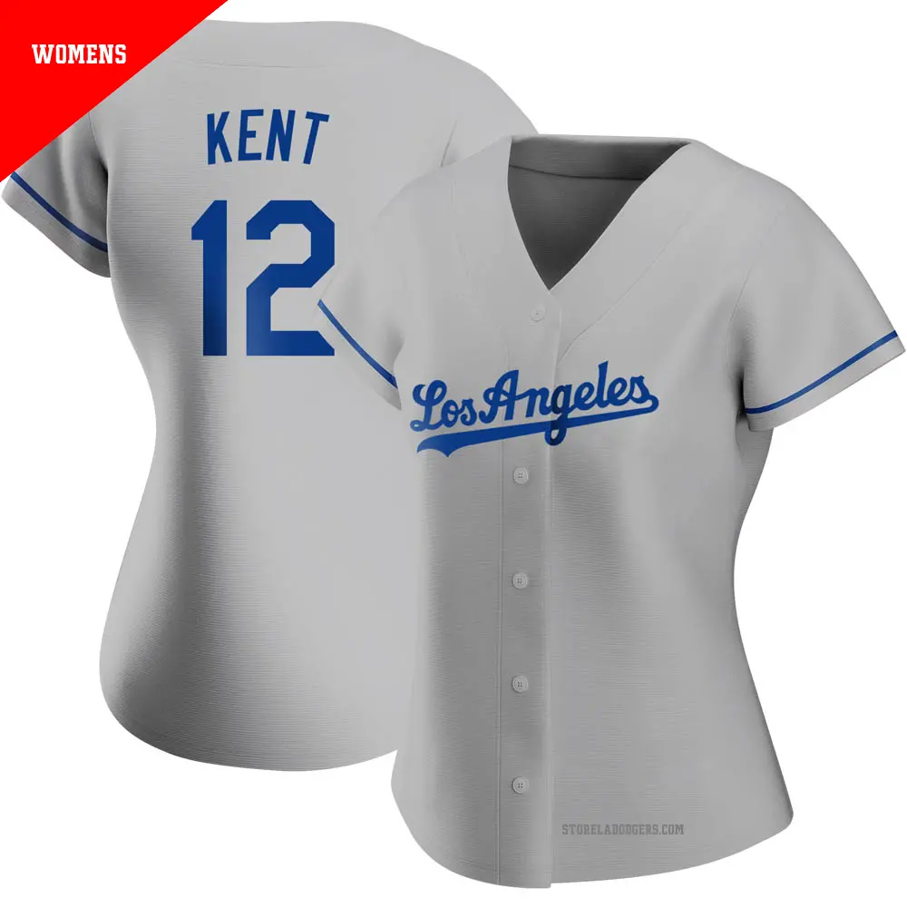 Women's ＃12 Jeff Kent Los Angeles Dodgers Gray Replica Road Jersey