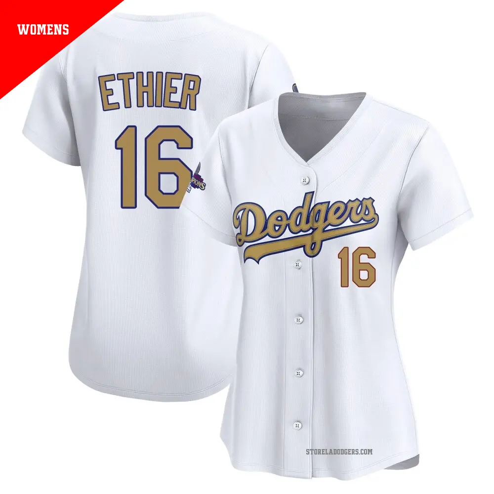 Women's ＃16 Andre Ethier Los Angeles Dodgers Gold Limited White 2025 Collection Jersey