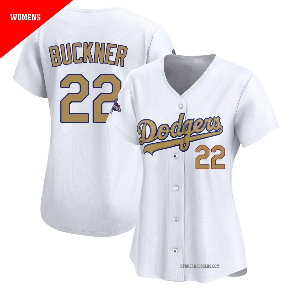 Women's ＃22 Bill Buckner Los Angeles Dodgers Gold Limited White 2025 Collection Jersey