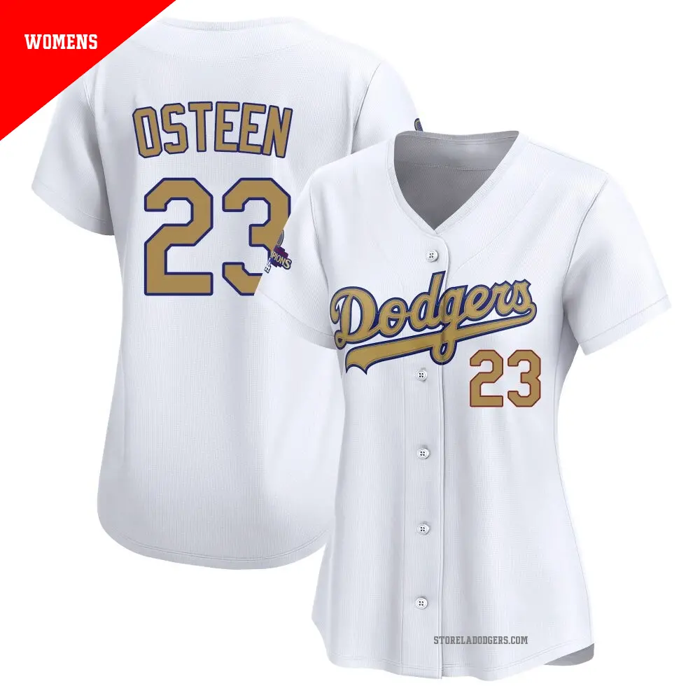 Women's ＃23 Claude Osteen Los Angeles Dodgers Gold Limited White 2025 Collection Jersey