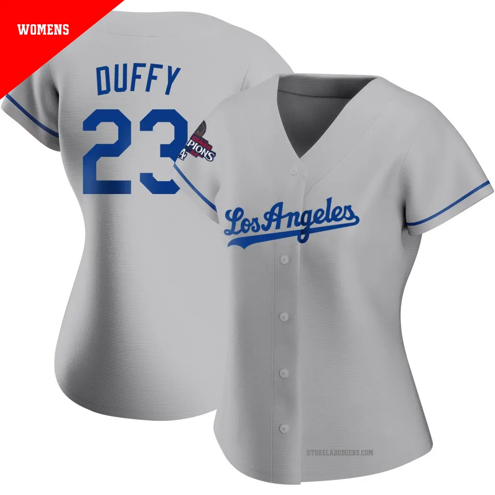 Women's ＃23 Danny Duffy Los Angeles Dodgers Gray Authentic Road 2024 World Series Champions Jersey