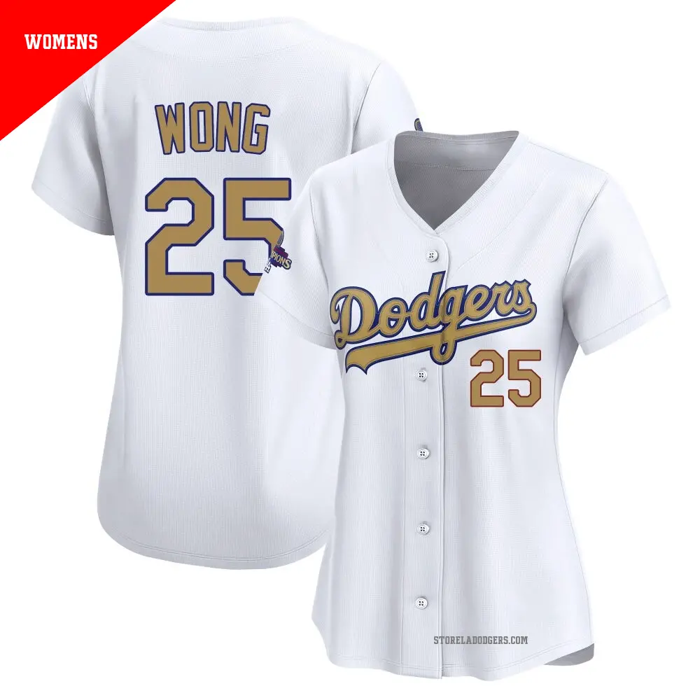 Women's ＃25 Kolten Wong Los Angeles Dodgers Gold Limited White 2025 Collection Jersey