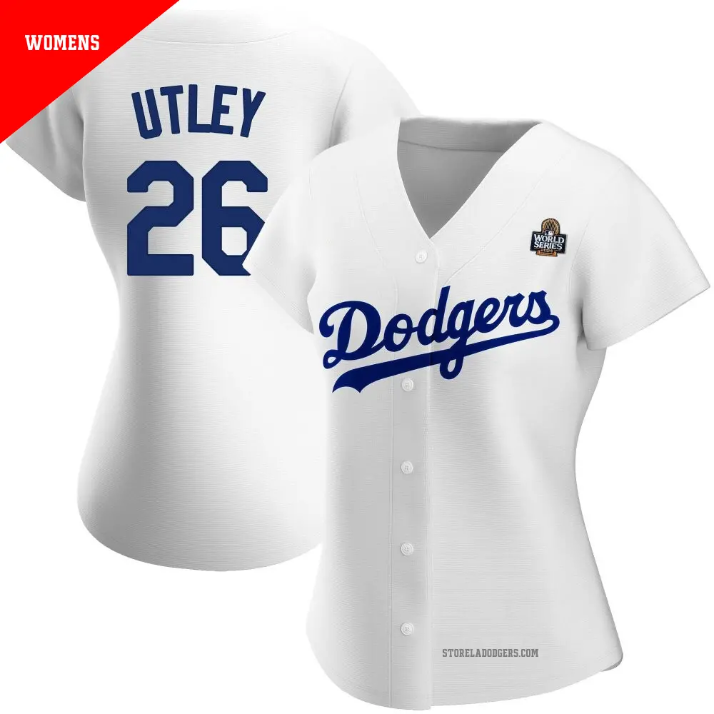 Women's ＃26 Chase Utley Los Angeles Dodgers White Authentic Home 2024 World Series Jersey
