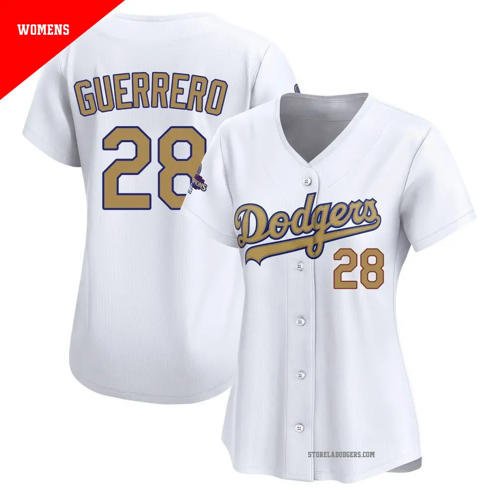 Women's ＃28 Pedro Guerrero Los Angeles Dodgers Gold Limited White 2025 Collection Jersey