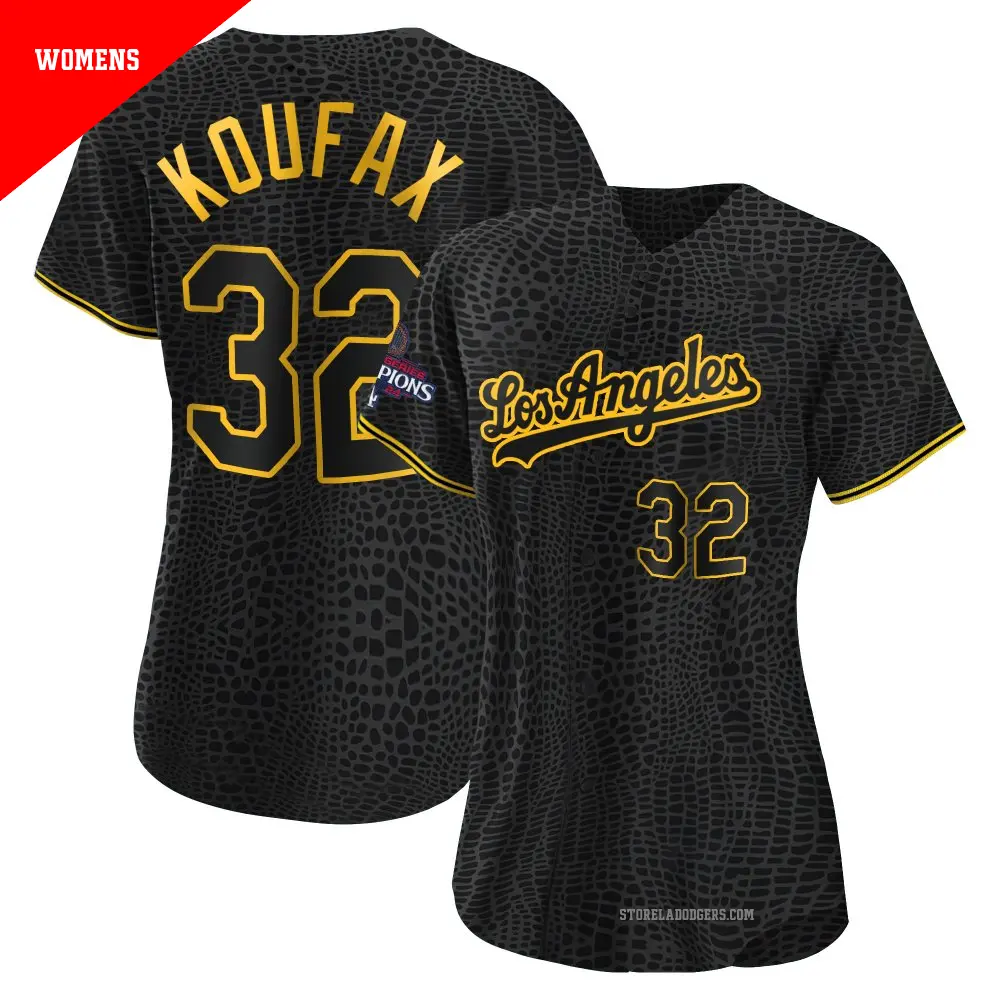 Women's ＃32 Sandy Koufax Los Angeles Dodgers Black Authentic Snake Skin City 2024 World Series Champions Jersey