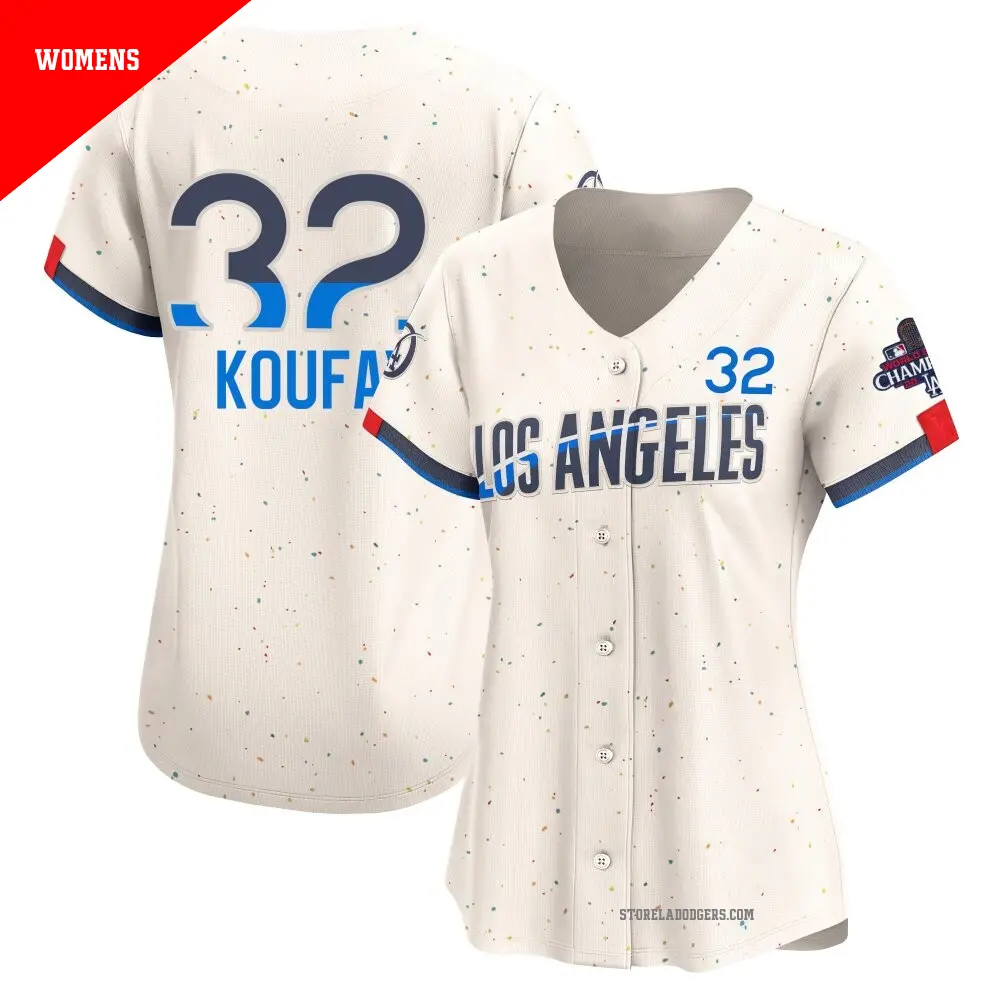 Women's ＃32 Sandy Koufax Los Angeles Dodgers Cream Limited 2024 City Connect World Series Champions Jersey
