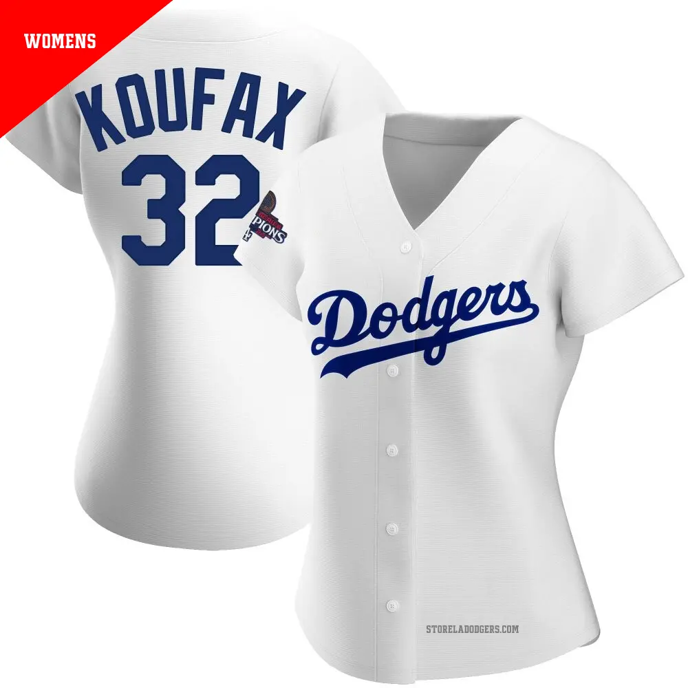 Women's ＃32 Sandy Koufax Los Angeles Dodgers White Replica Home 2024 World Series Champions Jersey