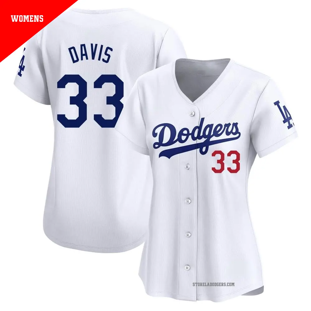 Women's ＃33 Eric Davis Los Angeles Dodgers White Limited Home Jersey