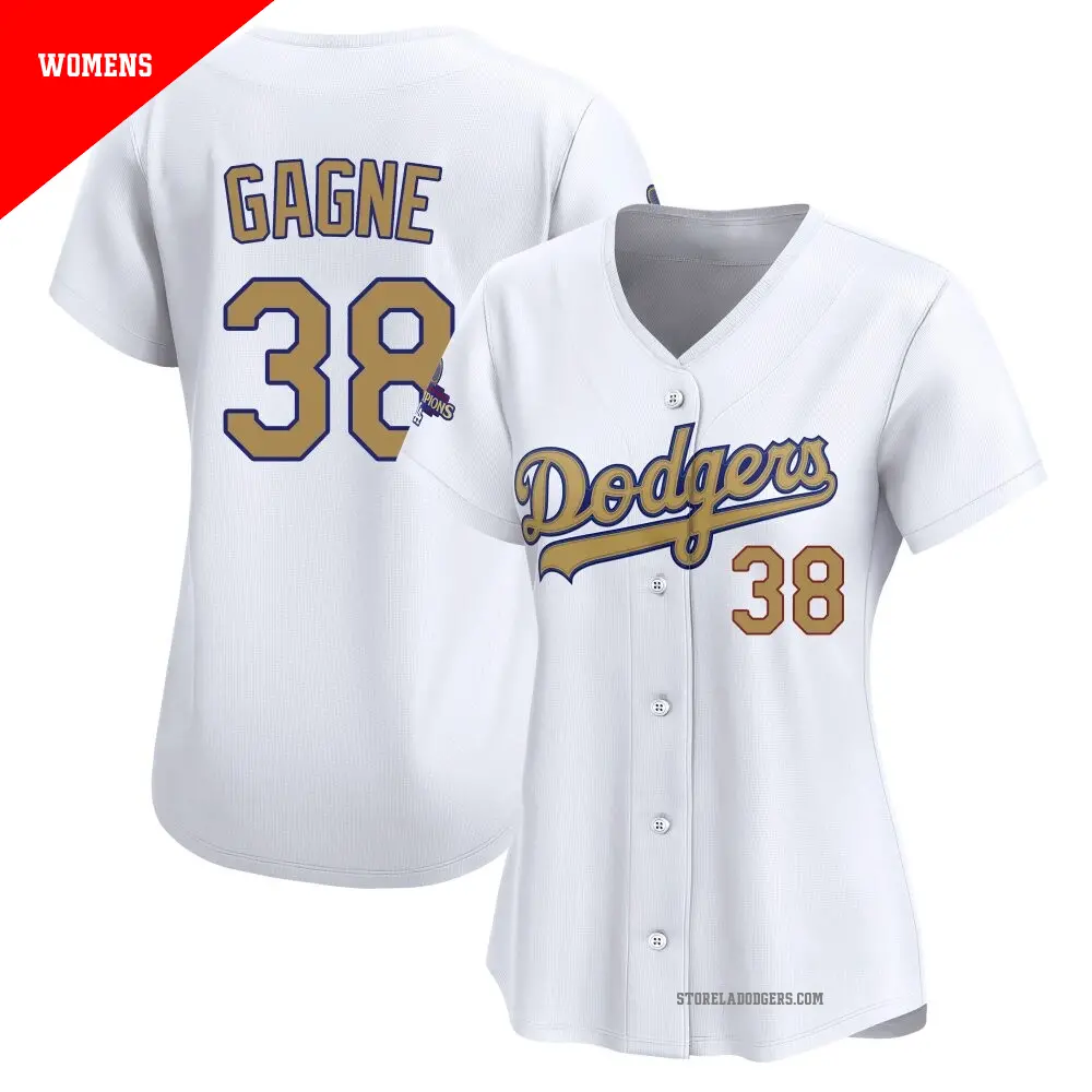 Women's ＃38 Eric Gagne Los Angeles Dodgers Gold Limited White 2025 Collection Jersey