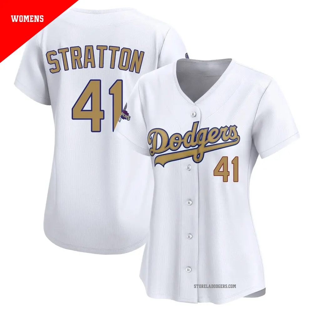 Women's ＃41 Chris Stratton Los Angeles Dodgers Gold Limited White 2025 Collection Jersey