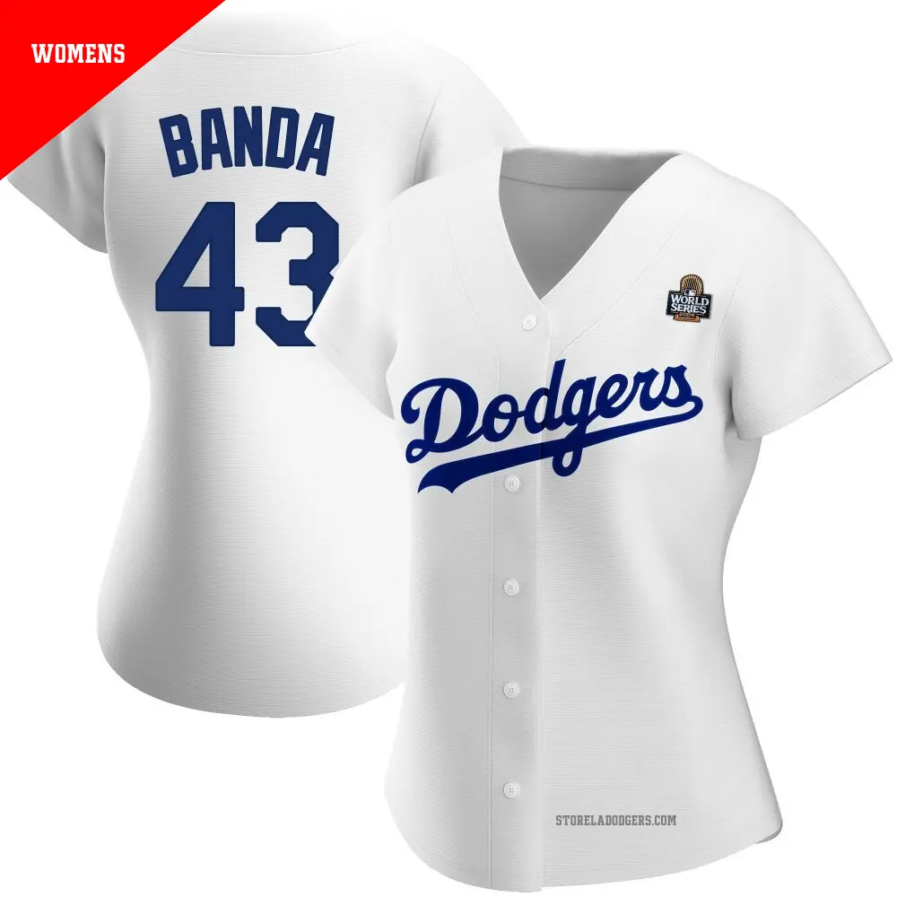 Women's ＃43 Anthony Banda Los Angeles Dodgers White Replica Home 2024 World Series Jersey