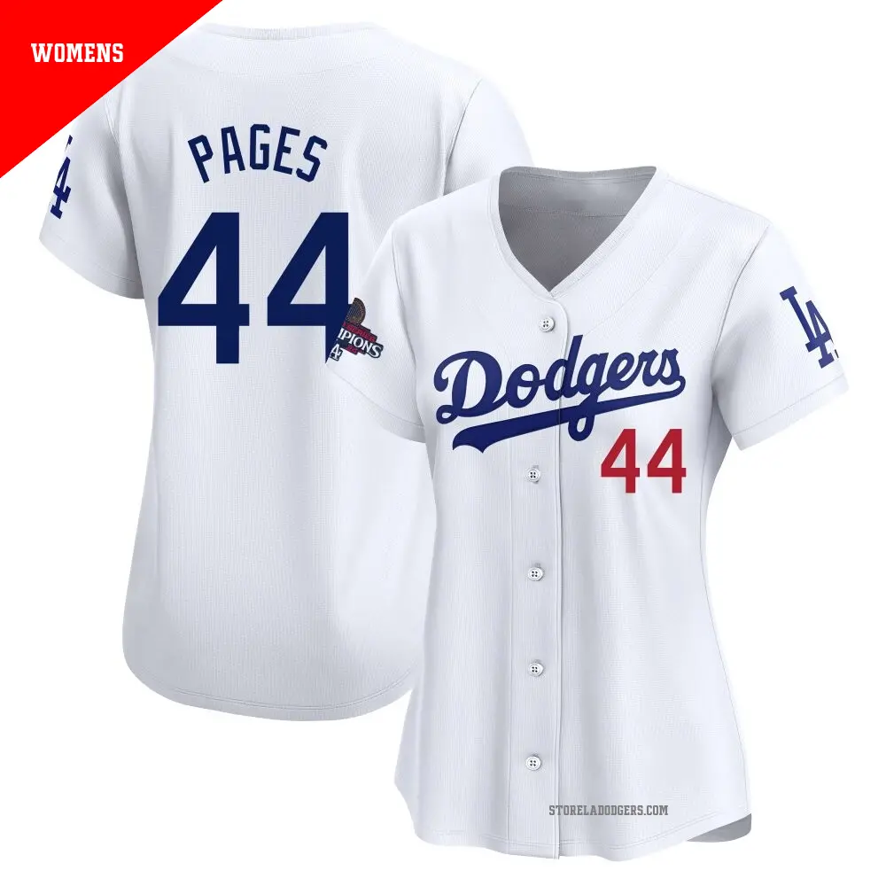 Women's ＃44 Andy Pages Los Angeles Dodgers White Limited Home 2024 World Series Champions Jersey