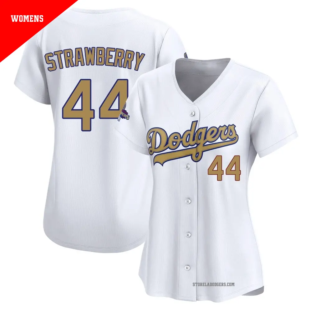 Women's ＃44 Darryl Strawberry Los Angeles Dodgers Gold Limited White 2025 Collection Jersey