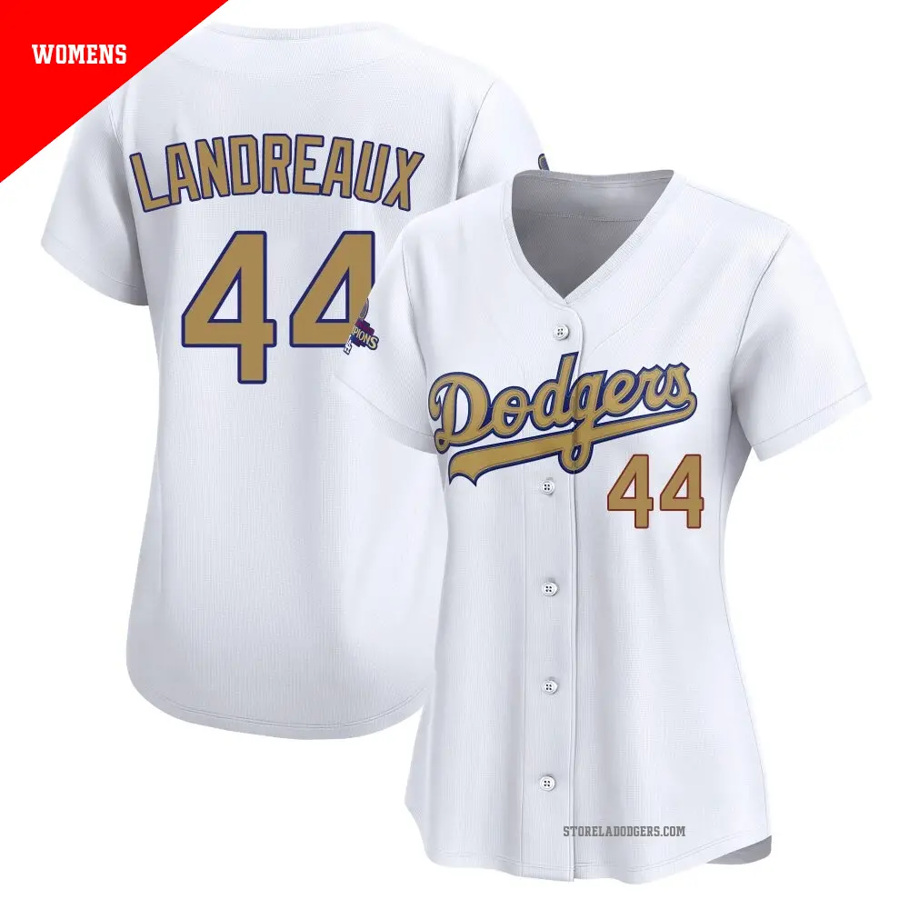 Women's ＃44 Ken Landreaux Los Angeles Dodgers Gold Limited White 2025 Collection Jersey