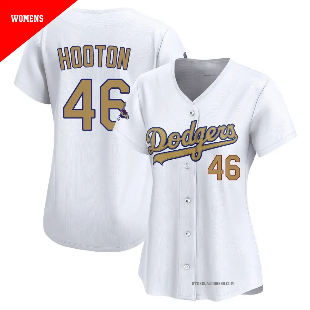 Women's ＃46 Burt Hooton Los Angeles Dodgers Gold Limited White 2025 Collection Jersey