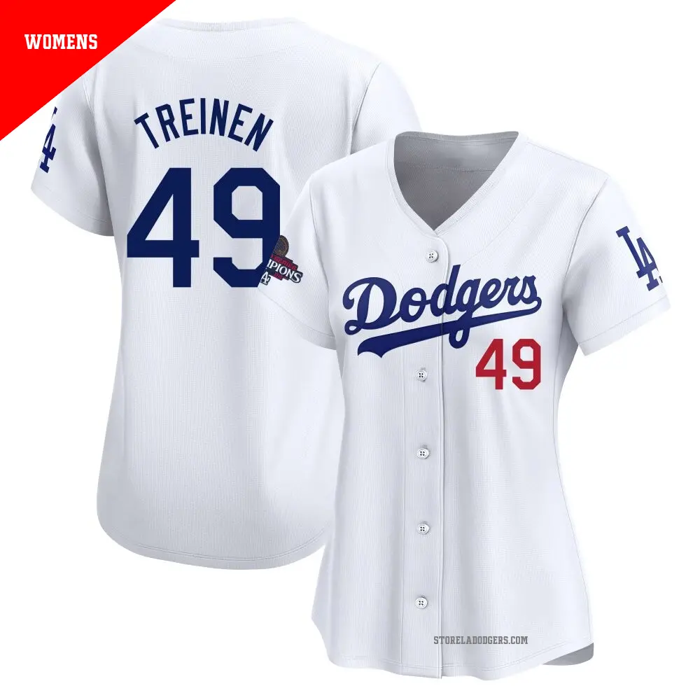 Women's ＃49 Blake Treinen Los Angeles Dodgers White Limited Home 2024 World Series Champions Jersey