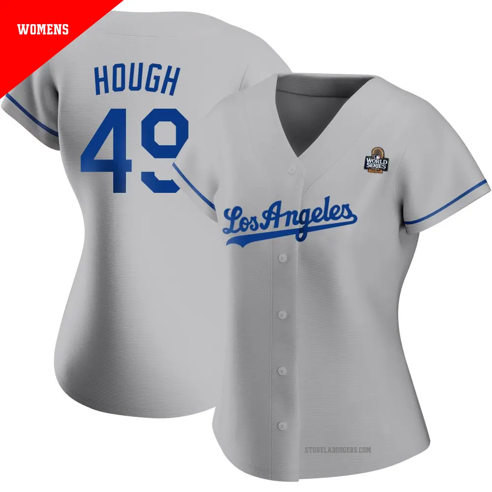 Women's ＃49 Charlie Hough Los Angeles Dodgers Gray Authentic Road 2024 World Series Jersey