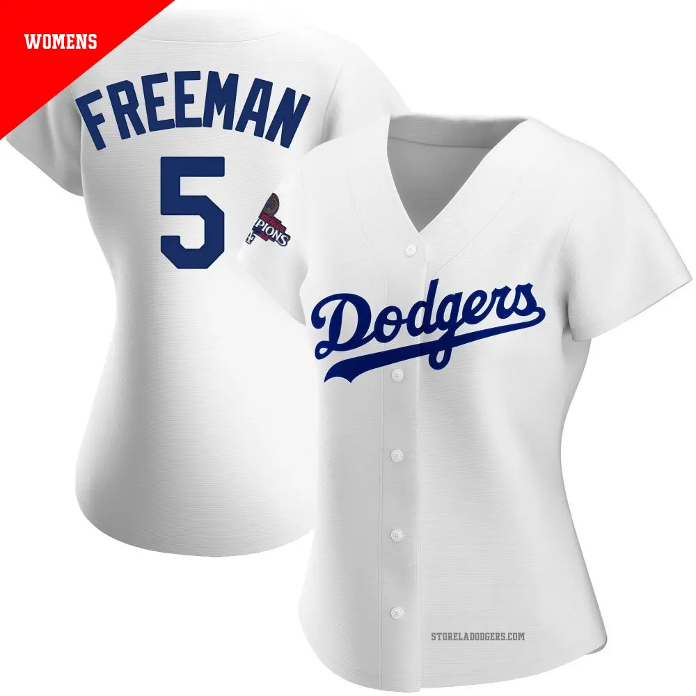 Women's ＃5 Freddie Freeman Los Angeles Dodgers White Authentic Home 2024 World Series Champions Jersey