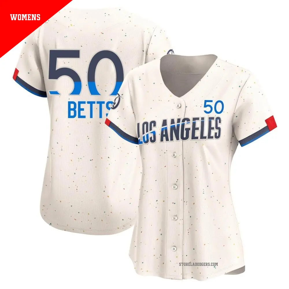 Women's ＃50 Mookie Betts Los Angeles Dodgers Cream Limited 2024 City Connect Jersey