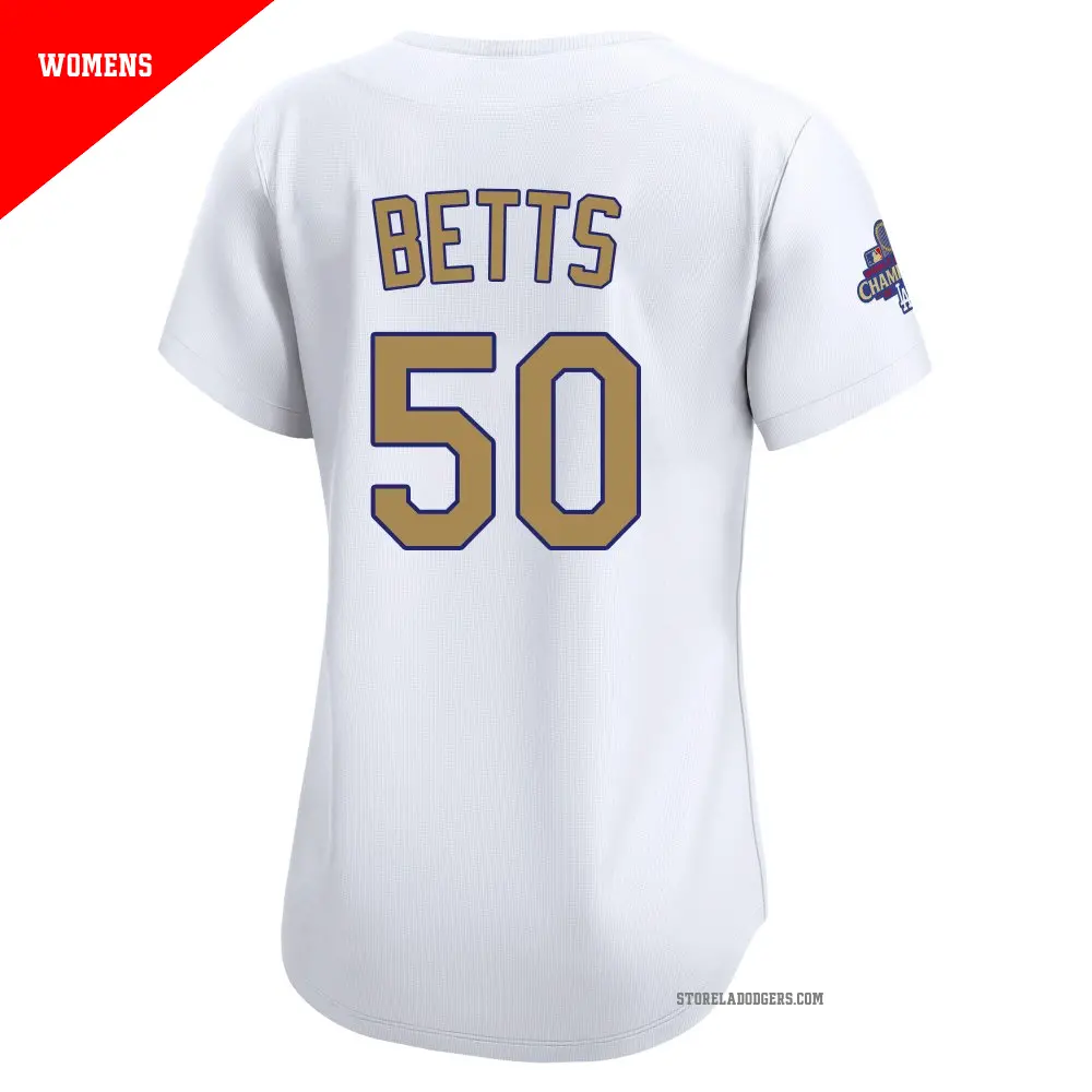 Women's #50 Mookie Betts Los Angeles Dodgers Gold Limited