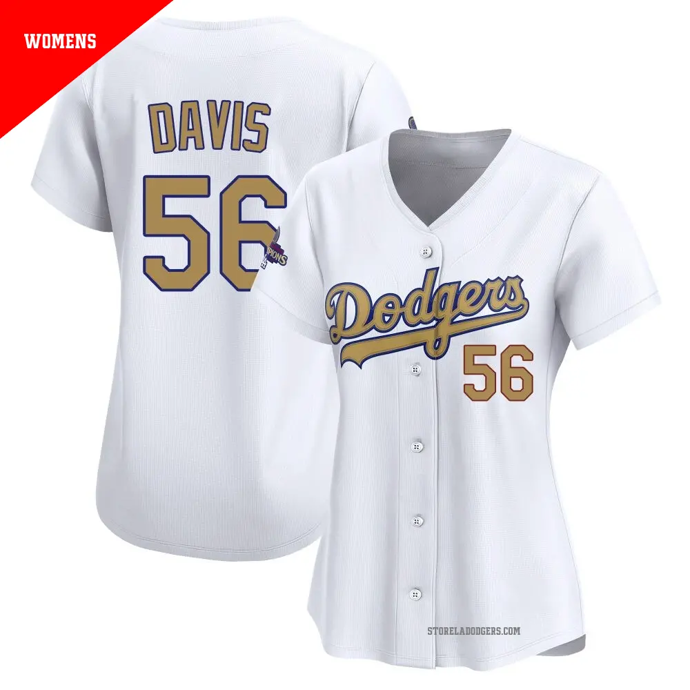 Women's ＃56 Noah Davis Los Angeles Dodgers Gold Limited White 2025 Collection Jersey