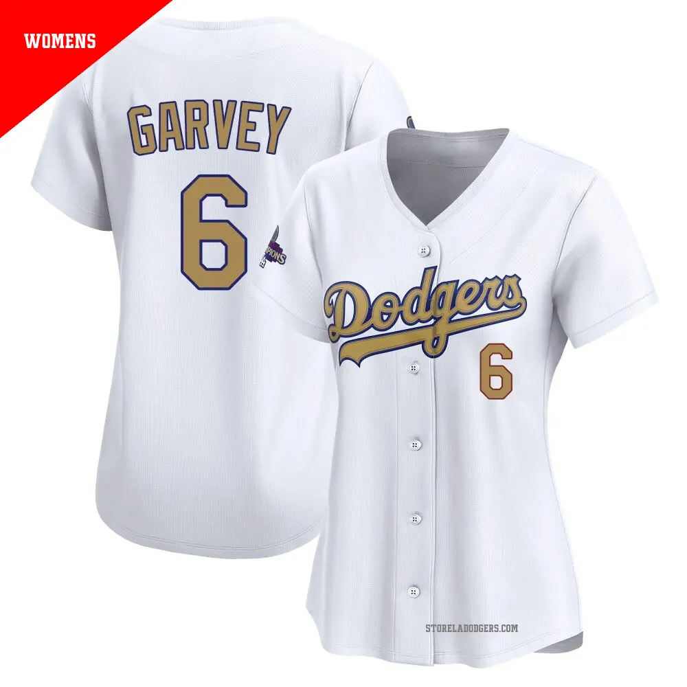 Women's ＃6 Steve Garvey Los Angeles Dodgers Gold Limited White 2025 Collection Jersey