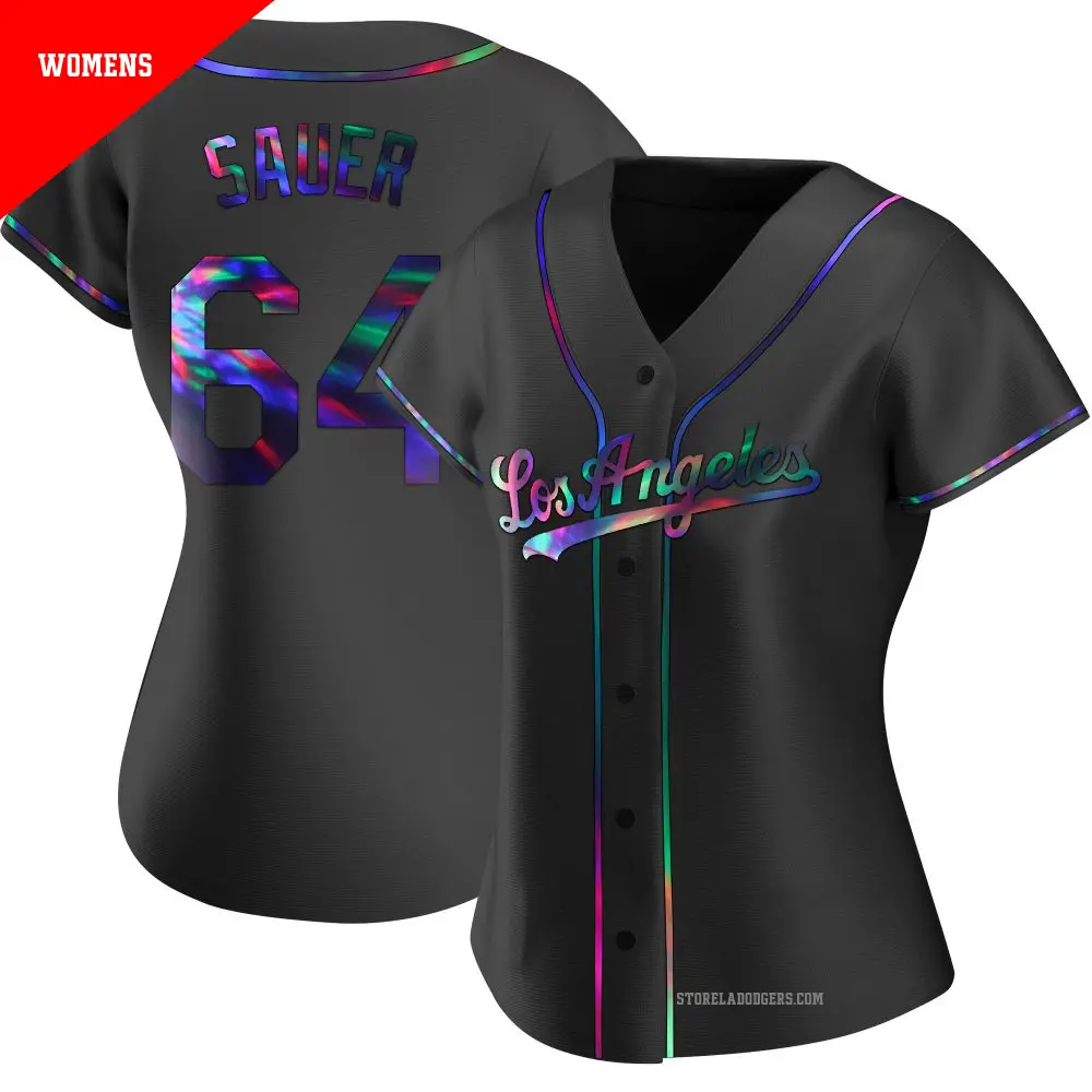 Women's ＃64 Matt Sauer Los Angeles Dodgers Black Replica Holographic Alternate Jersey