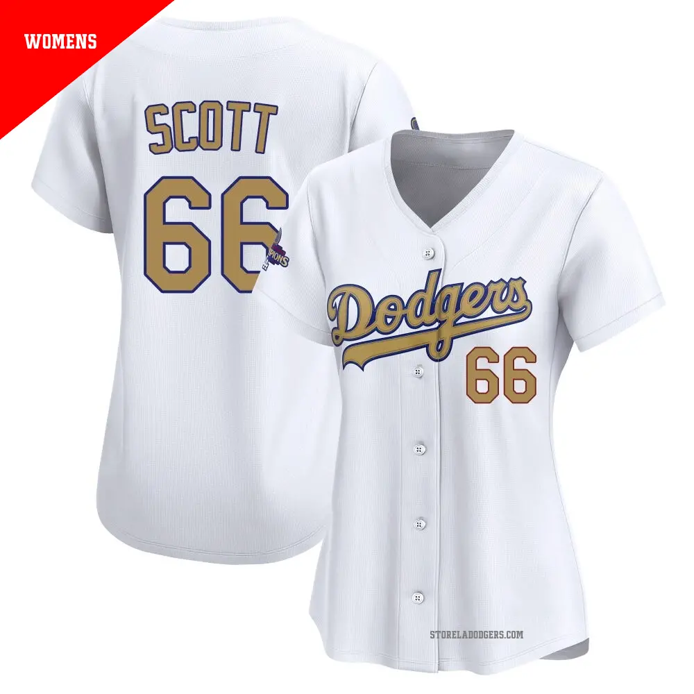Women's ＃66 Tanner Scott Los Angeles Dodgers Gold Limited White 2025 Collection Jersey