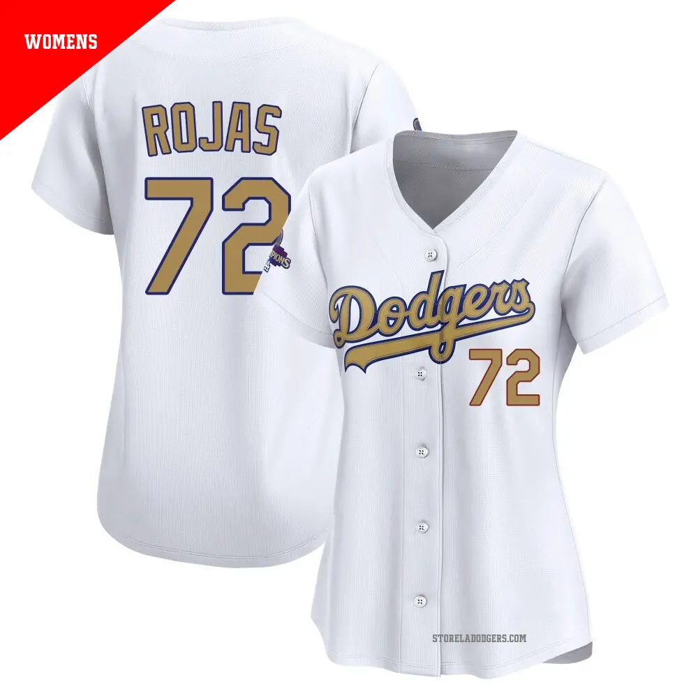 Women's ＃72 Miguel Rojas Los Angeles Dodgers Gold Limited White 2025 Collection Jersey
