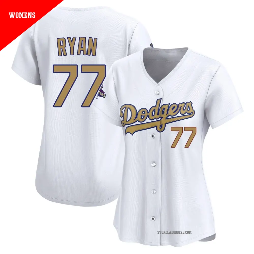 Women's ＃77 River Ryan Los Angeles Dodgers Gold Limited White 2025 Collection Jersey