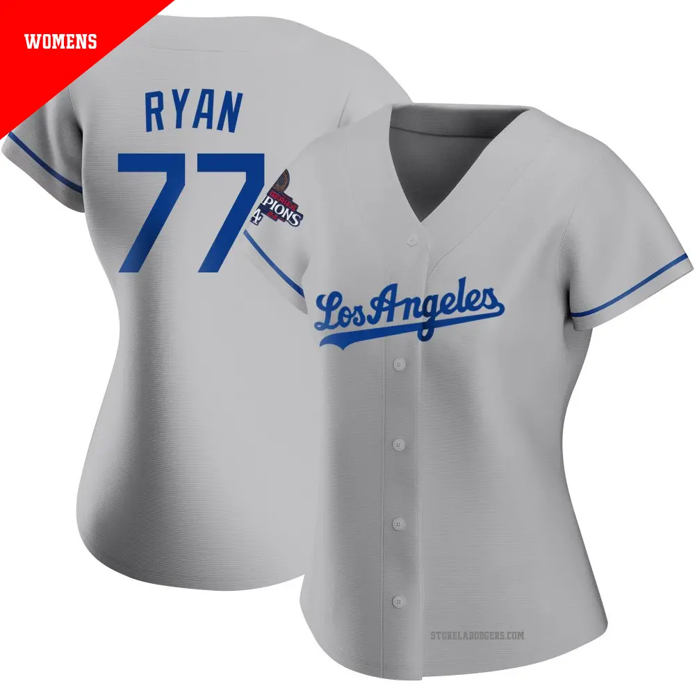 Women's ＃77 River Ryan Los Angeles Dodgers Gray Authentic Road 2024 World Series Champions Jersey