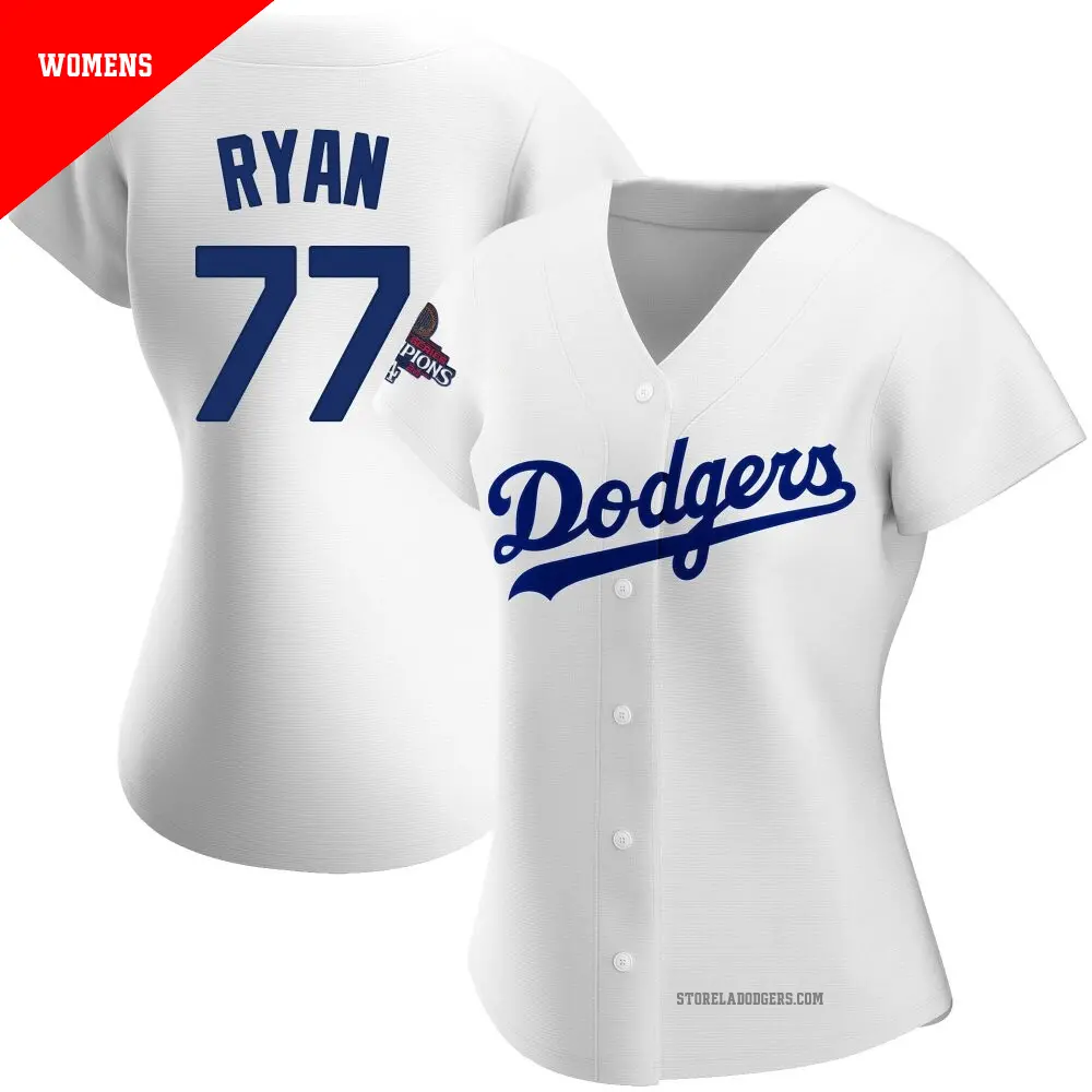 Women's ＃77 River Ryan Los Angeles Dodgers White Authentic Home 2024 World Series Champions Jersey