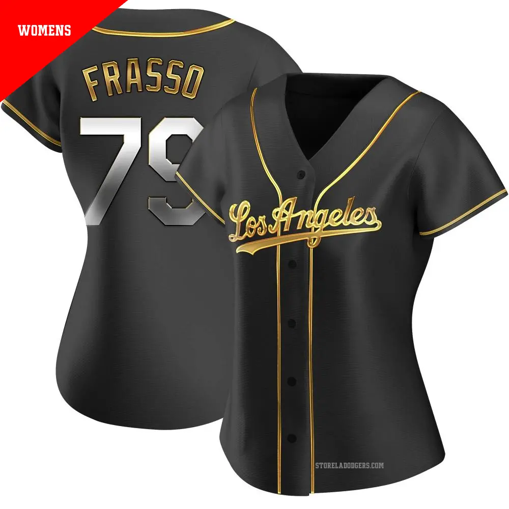 Women's ＃79 Nick Frasso Los Angeles Dodgers Gold Replica Black en Alternate Jersey