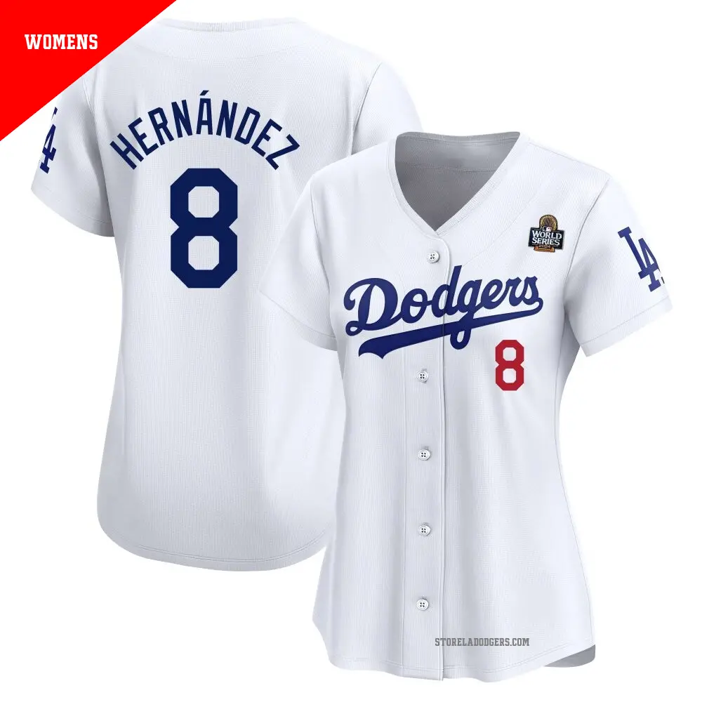 Women's ＃8 Enrique Hernandez Los Angeles Dodgers White Limited Home 2024 World Series Jersey