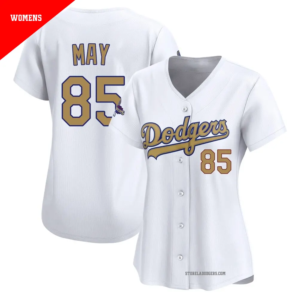 Women's ＃85 Dustin May Los Angeles Dodgers Gold Limited White 2025 Collection Jersey