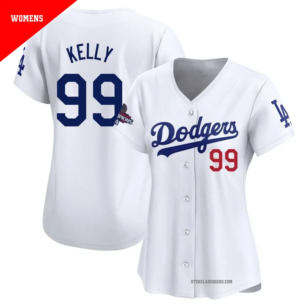 Women's ＃99 Joe Kelly Los Angeles Dodgers White Limited Home 2024 World Series Champions Jersey