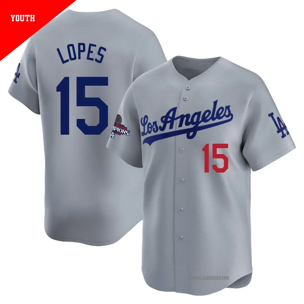 Youth ＃15 Davey Lopes Los Angeles Dodgers Gray Limited Away World Series Champions Jersey