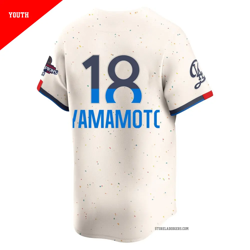Youth #18 Yoshinobu Yamamoto Los Angeles Dodgers Cream Limited